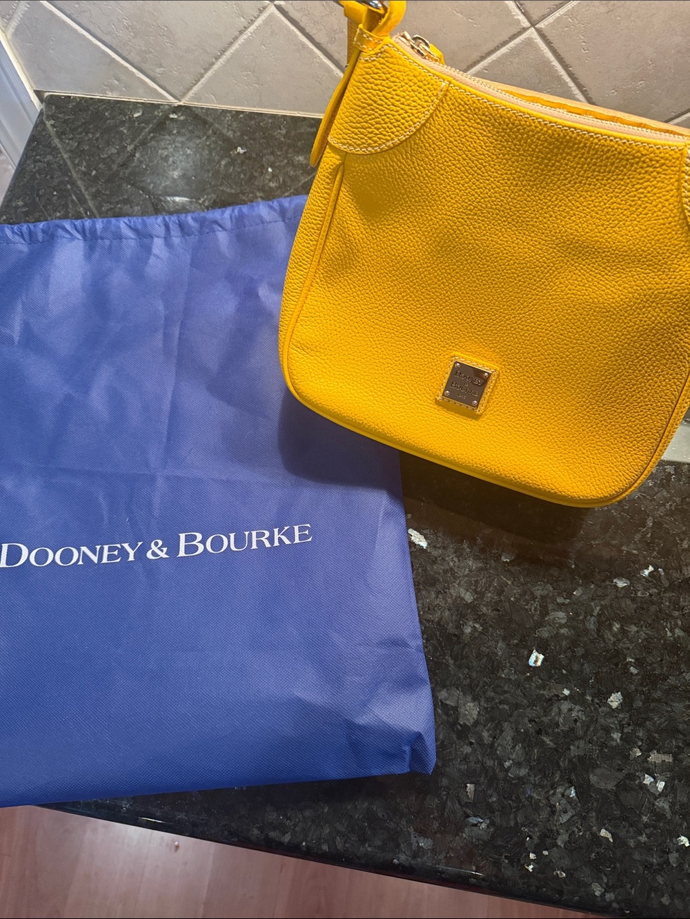 Dooney & Bourke Bright Yellow Pebbled Leather Crossbody. “Lucca Bag”